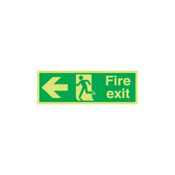 Fire Exit Arrow Left Photoluminescent Rigid PVC Sign - 450 X 150MM