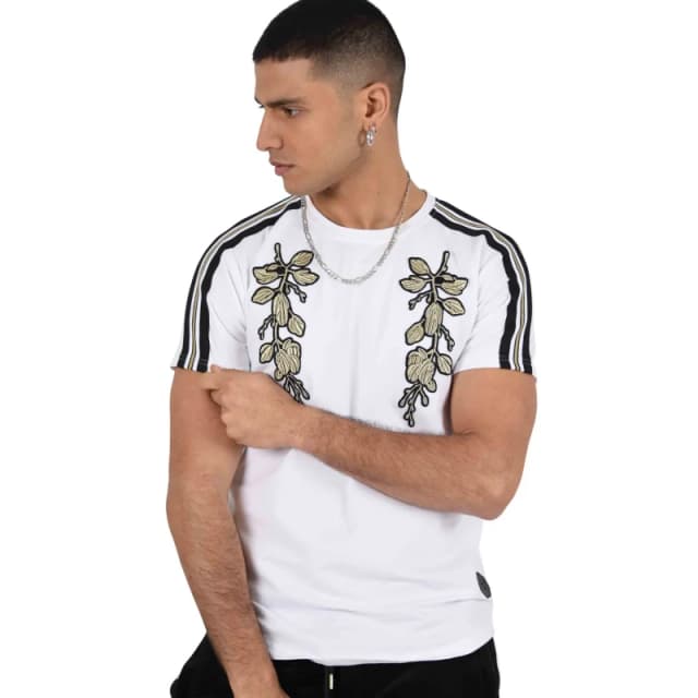 Project X Paris T-Shirt round neck contrasting bands Project X Paris patch floral Blanc Male S