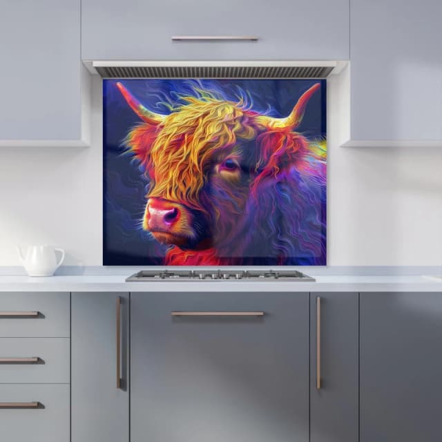 Warren Reed - Designer Vibrant Highland Cow Kitchen Splashback Size: 600mm x 750mm Multicolor Unisex 600mm x 750mm