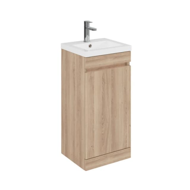 Balterley 400mm Floor Standing 1 Door Unit with Polymarble Basin - Light Oak in Brown Brown Unisex