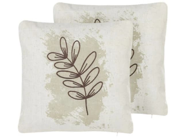 Beliani Set Of 2 Decorative Cushions Calendula 45 X 45cm White Plant Pattern