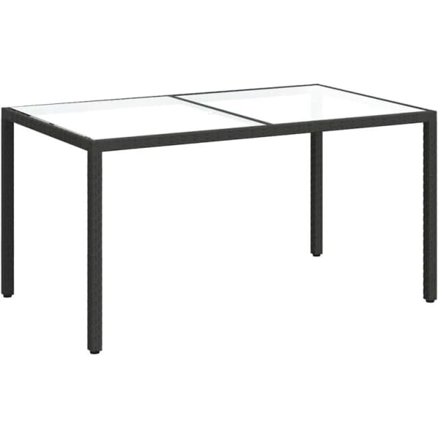 VIDAXL Garden Table 150x90x75cm Tempered Glass and Poly Rattan Black Vidaxl 8720286666418