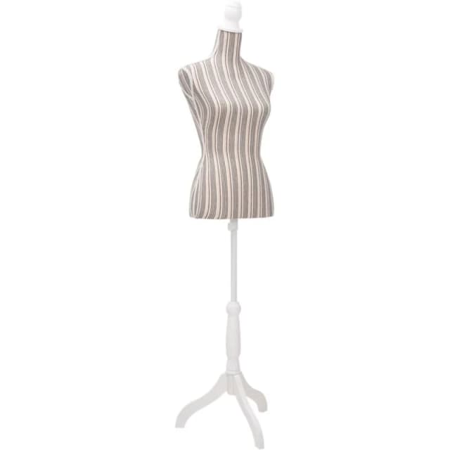 vidaXL Ladies Bust Display Mannequin Linen With Stripes, Grey 30031
