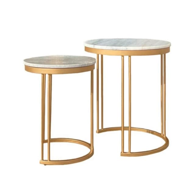 Jaipur Furniture Ltd Ravi Marble Nest of 2 Tables - Mango Wood/Iron - L42 x W42 x H49cm - Mango Light Finish in Grey Grey Unisex