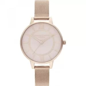 Ladies Olivia Burton Wonderland Grey Dial Pale Rose Gold mesh Watch