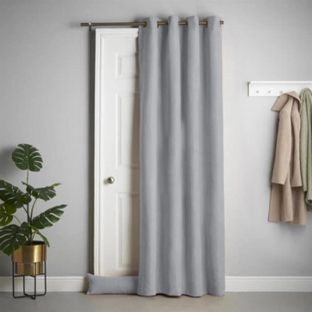 Luxury Living Velvet Chenille Thermal Fleece Lined Single Eyelet Door Curtain Silver