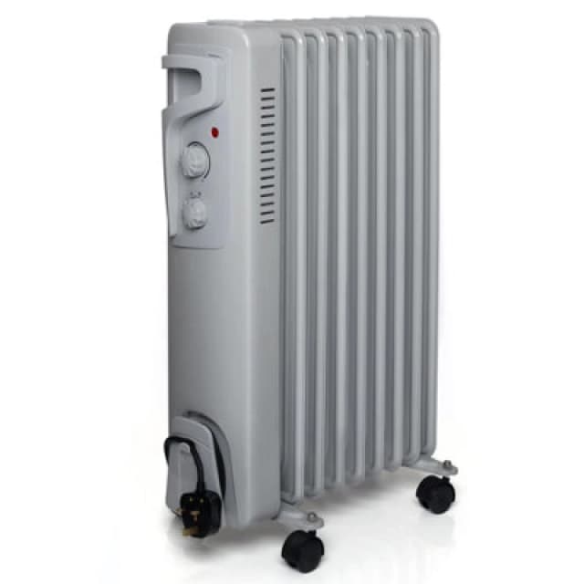 Futura 2000W Oil Filled Radiator Electric Heater Portable Free standing Radiator Grey Light Grey