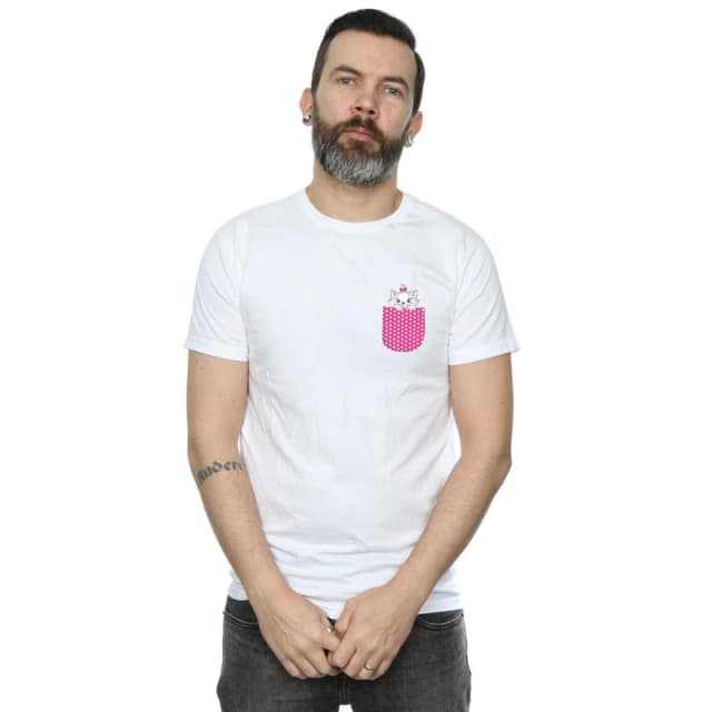 Disney Men Aristocats Marie Chest T-Shirt in White Size: Small White S Male 5057864086430