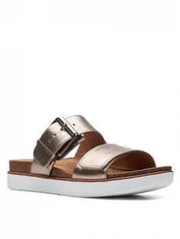 Clarks Elayne Ease Flat Sandal - Gold Metallic , Gold Metallic, Size 3, Women