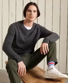 Superdry Mens Lambswool Lightweight Crew Jumper Dark Grey / Charcoal Marl - Size: L