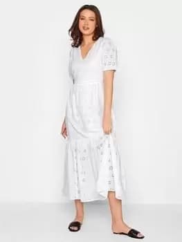 Long Tall Sally Tall V Neck Broderie Dress - White, Size 10, Women