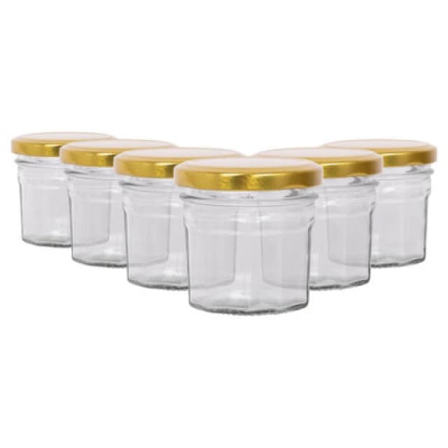 Argon Tableware Glass Jam Jars With Gold Lids - 90ml - Pack Of 6