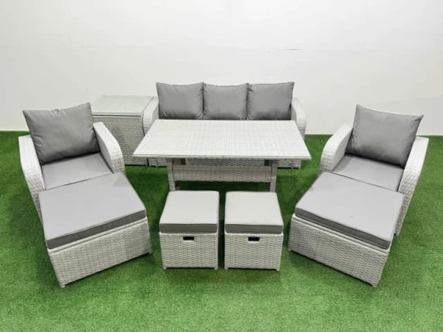 Fimous PE Rattan Lounge Sofa Set 9 Seater Outdoor Garden Furniture Sets in Light Grey Light Grey Unisex