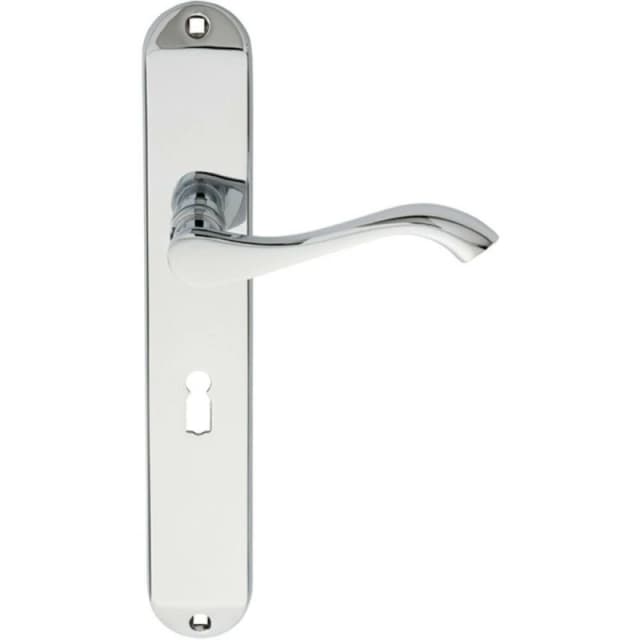 Loops PAIR Curved Handle on Long Slim Lock Backplate 241 x 40mm Polished Chrome Multi