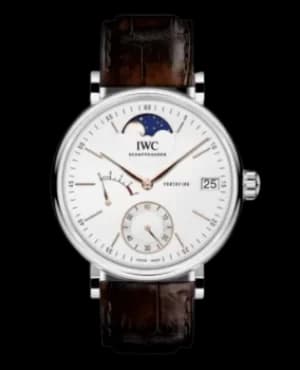 IWC Portofino Hand Wound Moon Phase Silver Dial Brown Leather Strap Mens Watch IW516401 IW516401