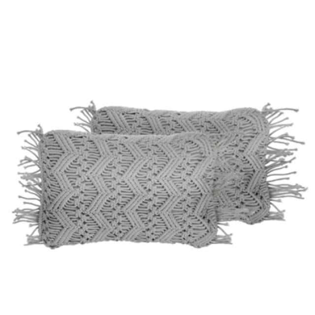 Beliani Set Of 2 Decorative Cushions Kirikkale Cotton 30 X 45cm Grey Geometric Pattern