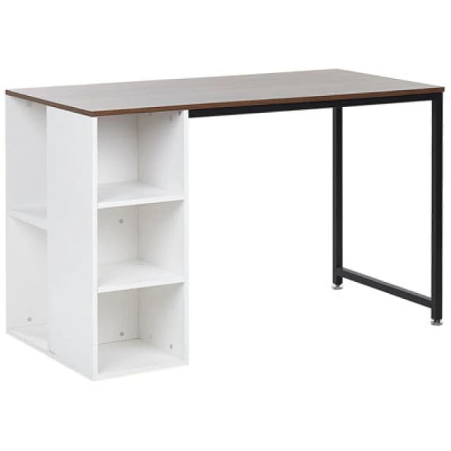 Beliani Home Office Desk Dese Brown/ White 120 Cm 60 Cm