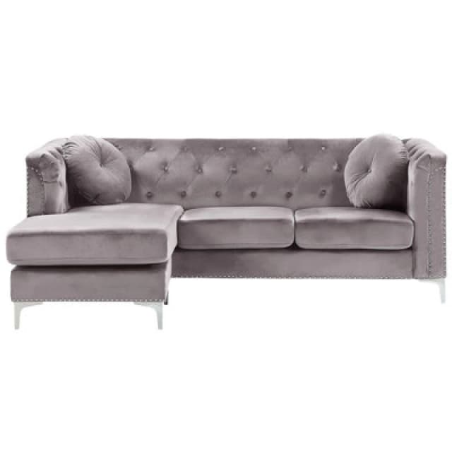 Beliani Corner Sofa 3 Seater Flen Velvet Grey Right Hand