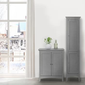 Teamson Home - Glancy Wooden Linen Tower Tall Bathroom Cabinet Grey ELG-640 With Storage - Grey