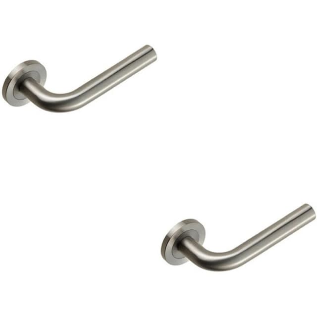 Loops 2x PAIR Straight Round Bar Handle on Round Rose Concealed Fix Satin Steel Metallics