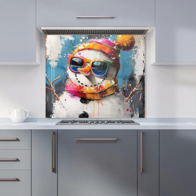 Warren Reed - Designer Vibrant Snowman with Style Kitchen Splashback in Black Size: 600mm x 750mm Black Unisex 600mm x 750mm