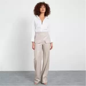 I Saw It First Faux Leather Wide Leg Utility Trousers - Neutral