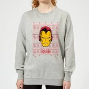 Marvel Iron Man Face Womens Christmas Sweatshirt - Grey - 3XL
