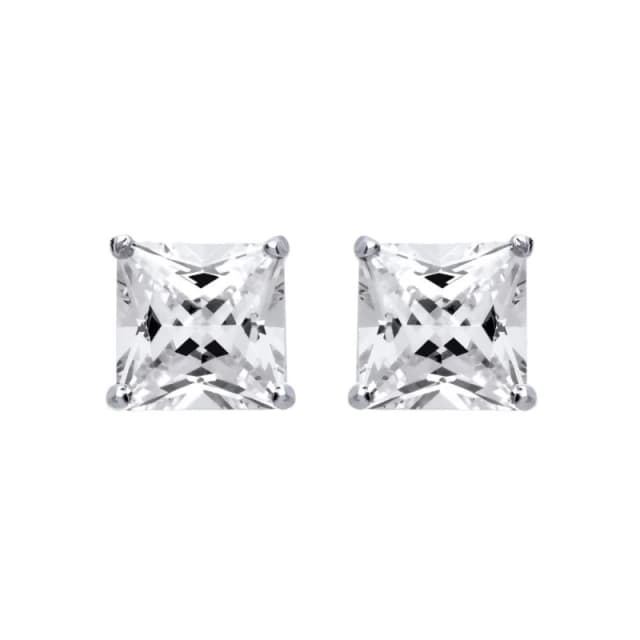 Jewelco London Silver Princess Cut CZ 4 Claw Solitaire Stud Earrings 10mm - SQ10 Silver female