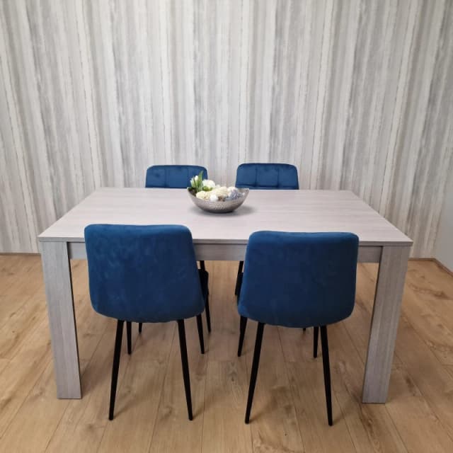 KOSY KOALA KOSY KOALA Grey Dining Table and 4 Blue Velvet Chairs Kitchen Dining Table for 4 Dining Room Dining Set Grey One Size Unisex 5060711587431
