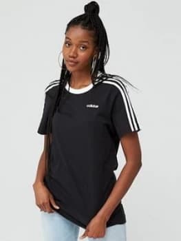 Adidas Essentials 3 Stripe Boyfriend Tee - Black