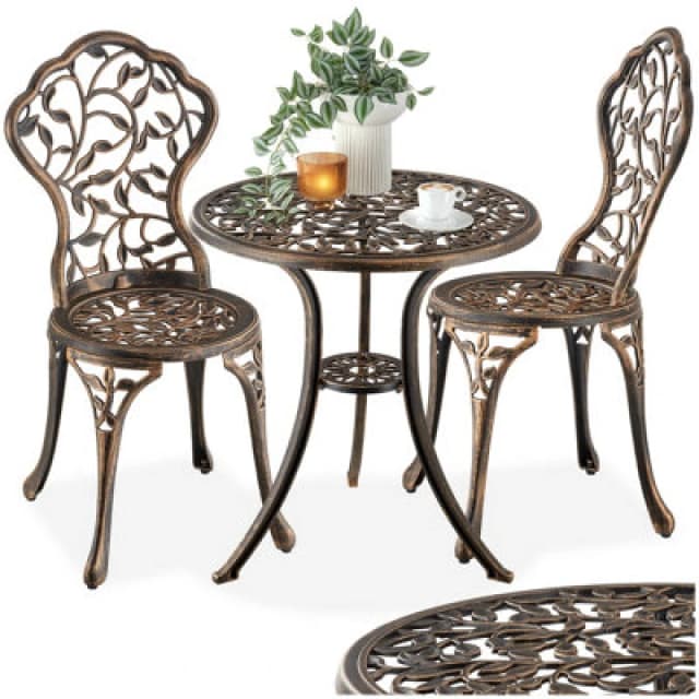 Tectake Garden Furniture Set With 2 Chairs And 1 Table In A Vintage Bronze Look - Black/grey - 3