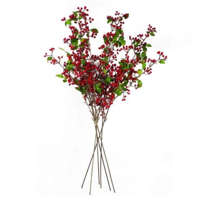 Leaf Artificial Red Christmas Berry Spray Branches 6 x 80cm Botanik Red