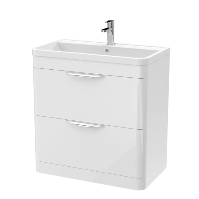 Balterley Floor Standing 2 Drawer Vanity Unit Polymarble Basin Gloss White 800mm White