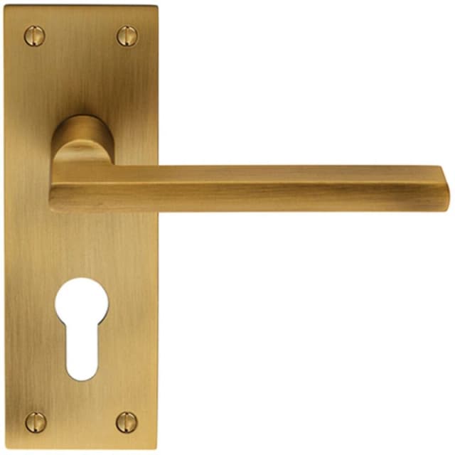 Loops PAIR Straight Bar Lever on Slim Euro Lock Backplate 150 x 50mm Antique Brass Metallics
