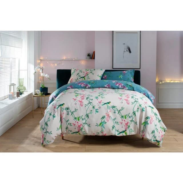 Deyongs Bird Garden Teal 200 Thread Count Cotton Rich Reversible Duvet Cover Set Teal