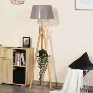 Tripod Floor Lamp with Shelf with a Grey Fabric Shade