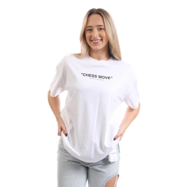 Off White Chess Move Casual T-Shirt White Black female 12