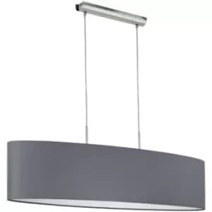 Netlighting Pasteri 2 Light Ceiling Pendant Bar Satin Nickel with Grey Fabric Sh