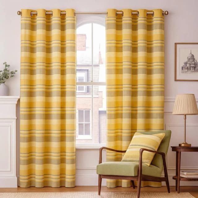 Homescapes Cotton Morocco Striped Curtain Pair Yellow