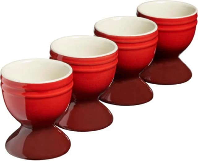 Cooks Professional Set Of 4 Colourful Stoneware Egg Cups - Dishwasher & Microwave Safe - Red