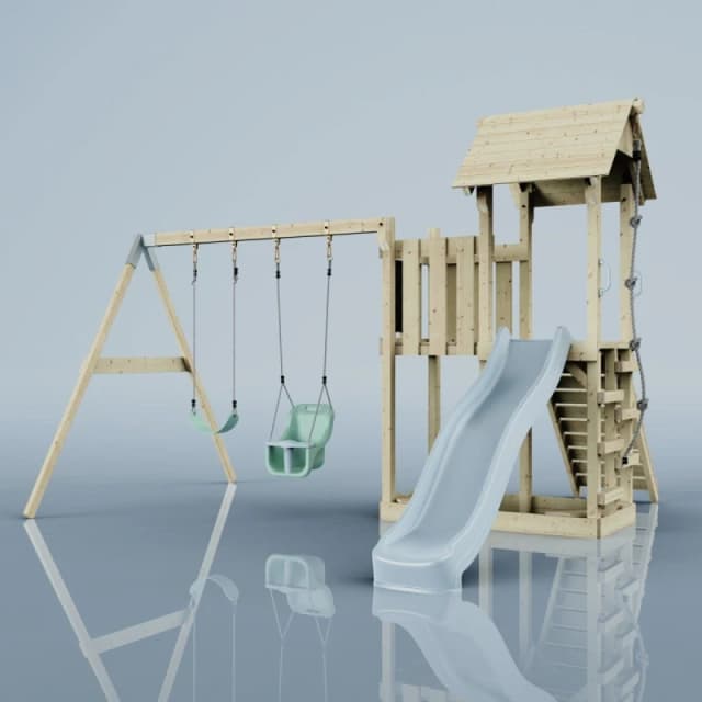 OutdoorToys PolarPlay Balcony Tower Kids Wooden Climbing Frame - Swing Hagen Mist in Beige Beige Unisex