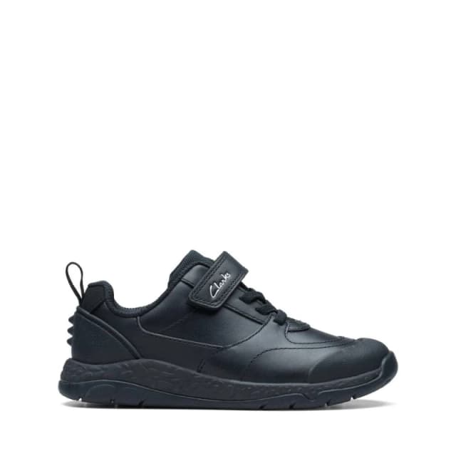Clarks Steggy Stride Kid Black Leather Trainers, Riptape, School Shoes Size: 2.5-Standard Fit Black Unisex 2.5-Standard Fit