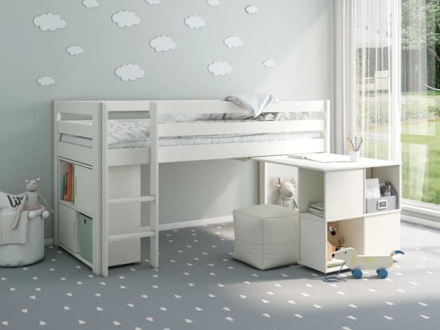 Noomi Nora Solid Wood Mid Sleeper Craft Cabin Bed in White Size: EU Single White Unisex EU Single