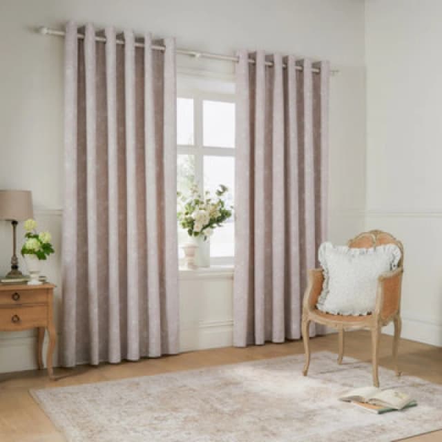 Wylder Nature Bella Floral Room Darkening Eyelet Curtain Pair Natural (W)117Cm X (D)137Cm
