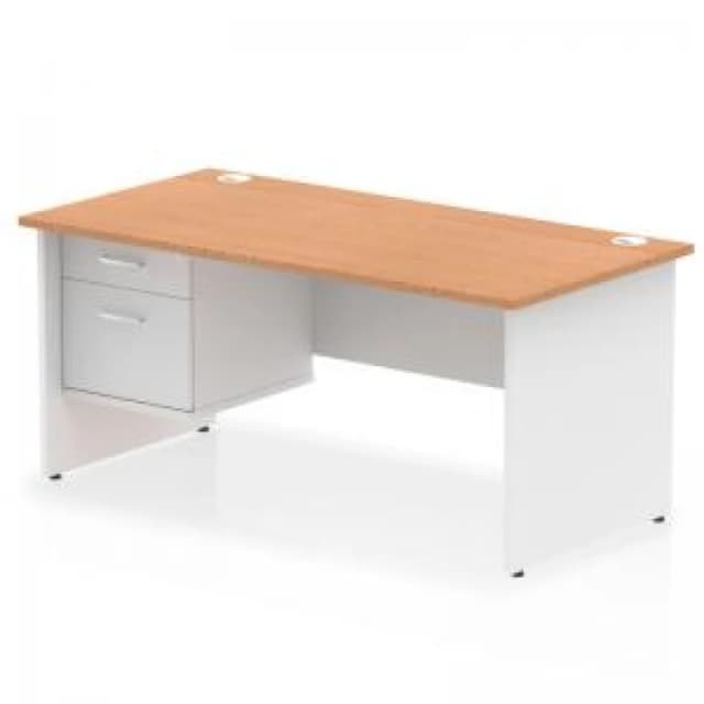 Impulse Impulse 1600 x 800mm Straight Office Desk Oak Top White Panel End Leg with 1 x 2 Drawer Fixed Pedestal MIRDP16FP2OAKWHT