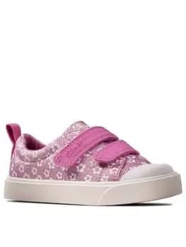 Clarks Toddler City Bright Canvas Plimsoll, Pink Floral, Size 5 Younger