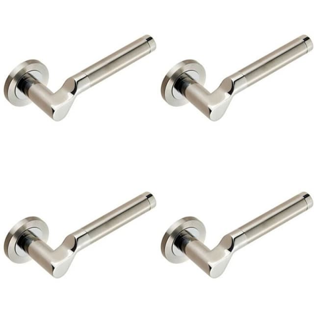 Loops 4x PAIR Cranked Round Bar Lever on Round Rose Concealed Fix Polished Satin Steel Metallics