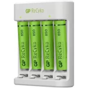GP Batteries E411 + 4x ReCyko+ Micro Charger for cylindrical cells NiMH AAA , AA