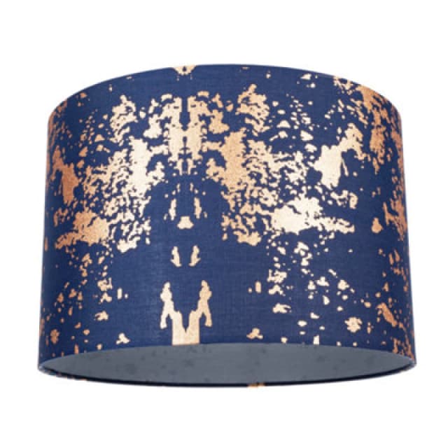 Happy Homewares Modern Navy Blue Cotton Fabric Shade With Copper Foil Decor For Table Or Ceiling