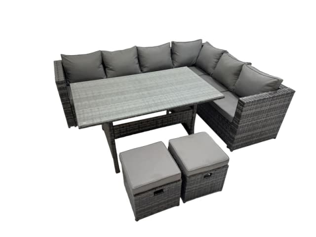 Fimous 8 Seater Patio Dining Corner Sofa Sets with 2 Small Footstools in Dark Grey Dark Grey Unisex